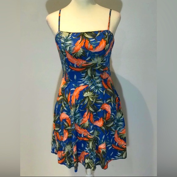 Cotton On Women's Size Small Blue Orange Tropical Mini Sundress Spaghetti Straps - Picture 1 of 7